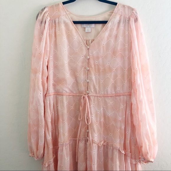 Rachel Parcell Flowy Eyelet Long Sleeve Maxi Dress Pink Angel Cloudy Sky - Picture 4 of 16